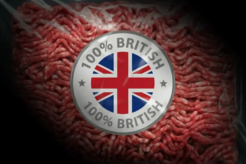 100% British label on a pack of raw mince