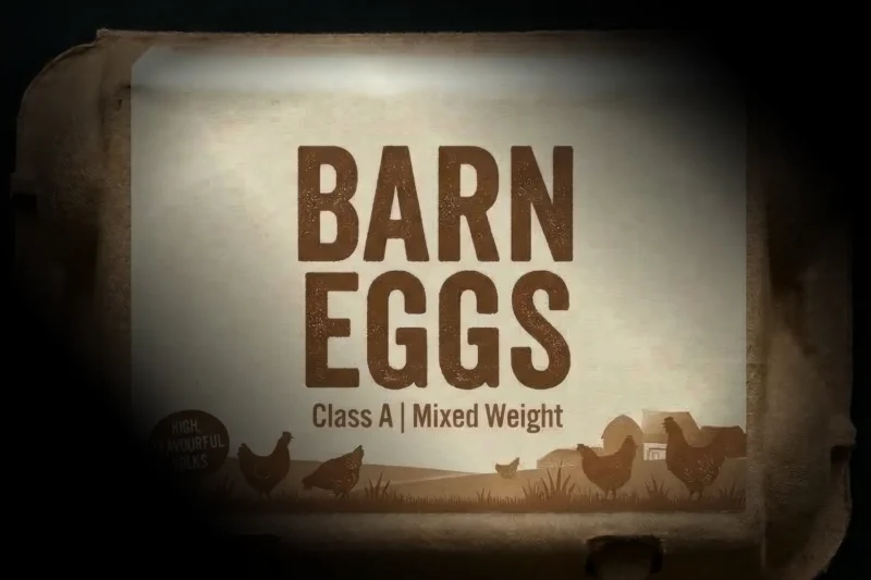 Barn Eggs label on a box of eggs
