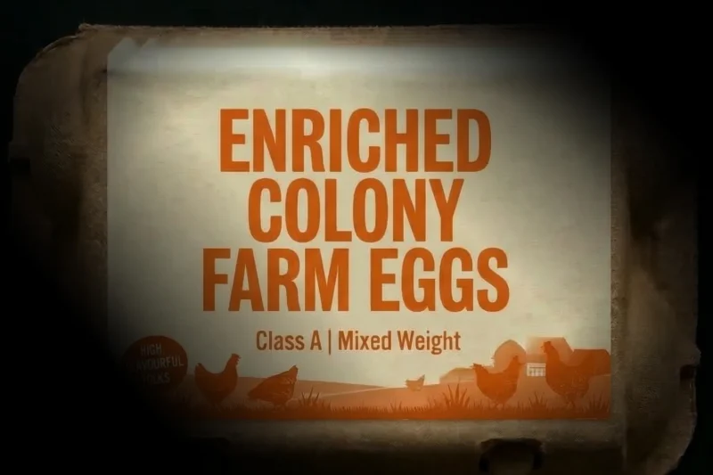 Enriched Colony Farm Eggs label non a box of eggs