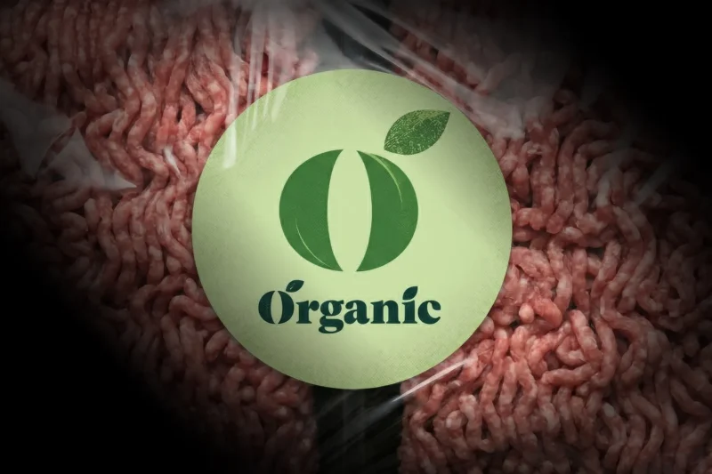 Organic logo on a pack of raw mince