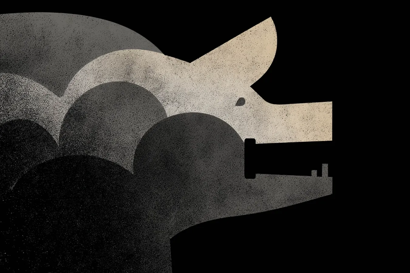 Abstract dark illustration of a pig with geometric shapes mouth open to highlight the fact that pigs gasp for air inside UK gas chambers