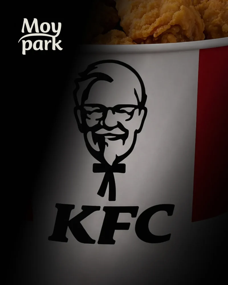 A bucket of KFC fried chicken alongside the Moy Park logo.